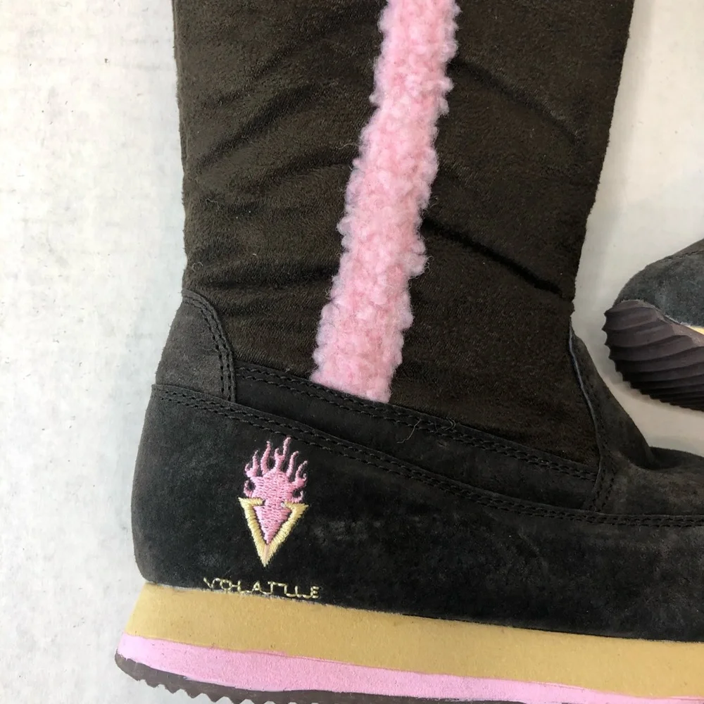 Volatile Girls Brown Boot With Pink Fur Lined